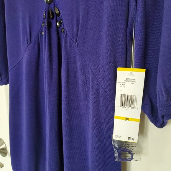 Nine West - Women's sweater top 3/4 Sleeves with jeweled Size M Amethyst - Picture 5 of 9